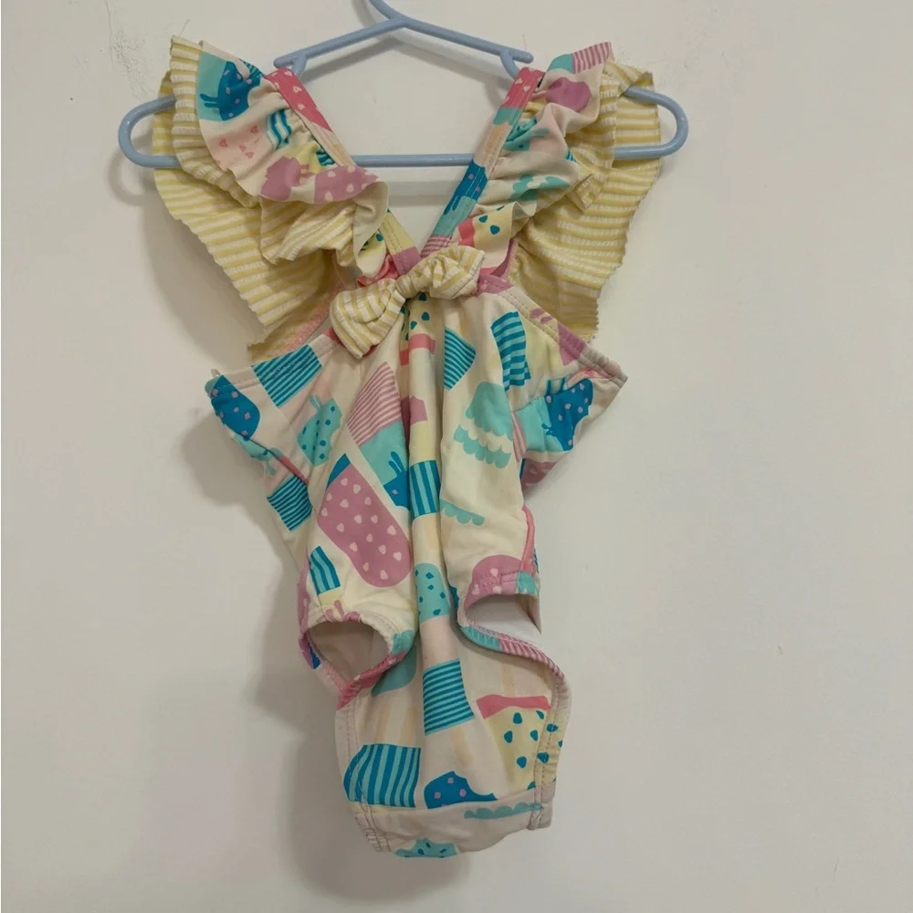 Ruffle Butts Ice Cream Print Bathing Suit- Pink, Blue, Yellow